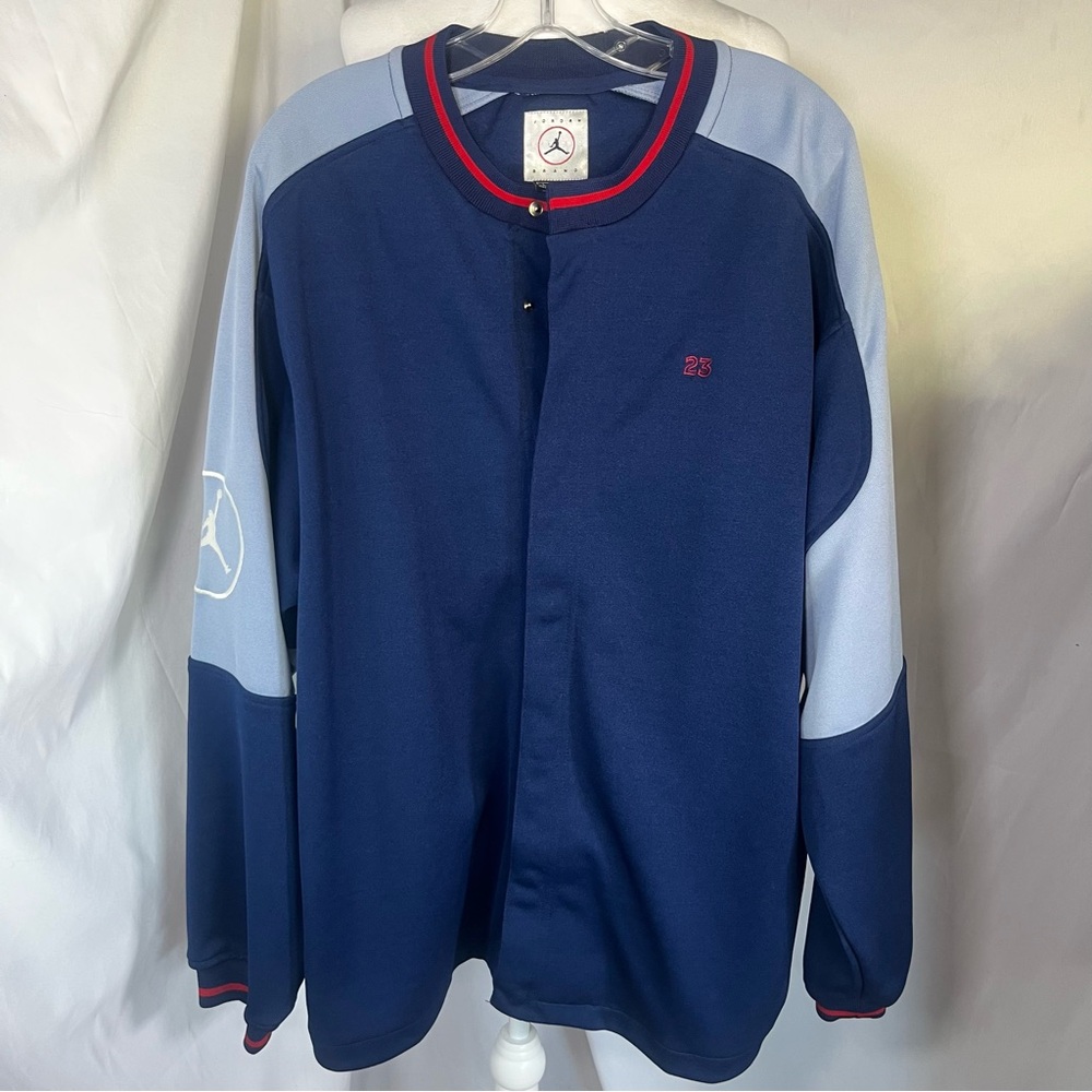 Air Jordan Vintage Retro Snap‎ Front Jacket Navy Light Blue Red Large Bball Nike